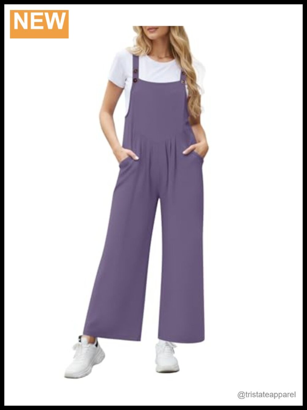 Women's Lightweight Wide Leg Jumpsuit with Pockets Adjustable Straps